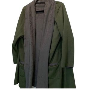 faux suede fleece reversible cardigan one size gray green Lagan look